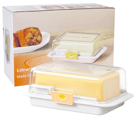 YHNDECO Plastik Butterdose, Butterglocke mit Schneidevorrichtung und Deckel, Kühlschrank-Butterdose für 454g Butter, Käse, Butterfach für Kühlschrank