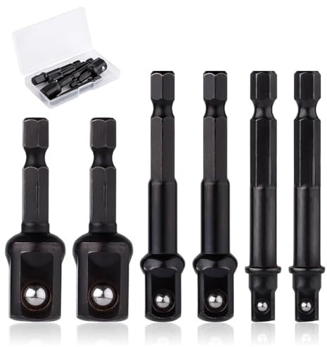 Remingtape 6pcs Impact Socket Adapter Set,1/4,1/2,3/8 Inch Impact Driver Conversion Set Socket Driver Bits Drill Socket Adapter Kit