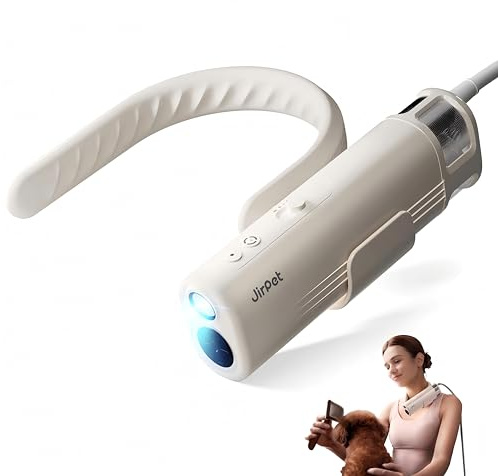 JirPet Soffiatore per Cani da Collo, Asciugacapelli Professionale per Cani, Portatile con velocità di 75 m/s, asciugacapelli Senza Mani con Supporto per Il Collo, 3 velocità e 4 Temperature