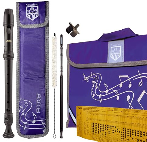 Aulos 303N Elite Descant Recorder School Starter Pack – Includes Recorder, Cleaning Mop, Deep Cleaning Rod, Padded Carry Case & Sheet Music Bag – Ideal for Primary School Beginners - Purple