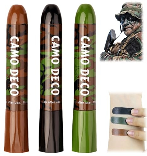 3 Color Camo Face Paint,Eye Black Camo Face Paint,Camouflage Hunting Face Paint Stick,Hunting Face Paint Stick,Eye Body Face Camo Paint,Camo Face Pain,Camo Face Paint Stick Set(Black/Brown/Green)
