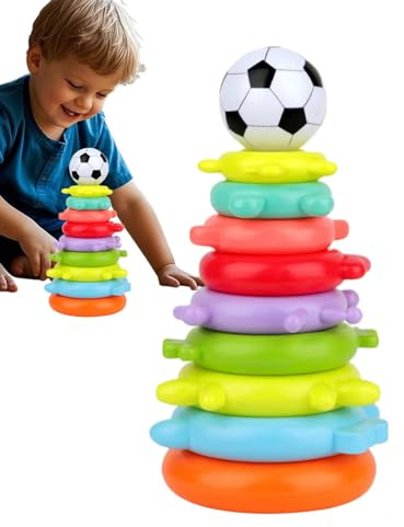Generisch Jeu d'empilage à anneaux - Jeu d'empilage arc-en-ciel - Jeu d'empilage coloré pour voitures d'enfants, maternelle, chambre d'enfant, école, voyages