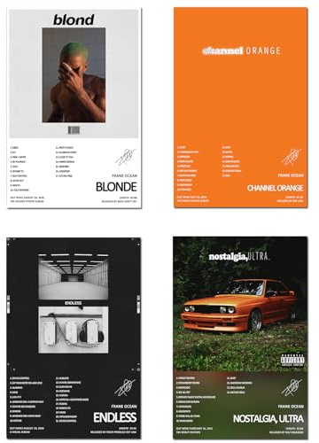 Set di 4 poster Frank Ocean con copertina dell'album e autografo, poster per l'estetica della stanza, decorazione per la stanza delle ragazze, senza cornice, 30 x 45 cm