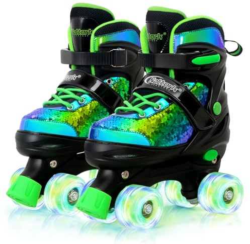 Nattork Kids Roller Skates for Girls Boys Kids 4 Size Adjustable Quad Skates with All Light up Wheels for Kids Beginners, Birthday Gift, Indoor Outdoor Sports patines para niñas