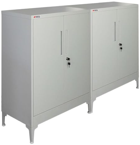 PROREGAL Mega Deal 2X classeur Elephant verrouillable en métal avec Pieds et 2 Portes 80 cm de Large 2 Niveaux Gris Clair 90x80x40cm Armoire de Bureau métallique
