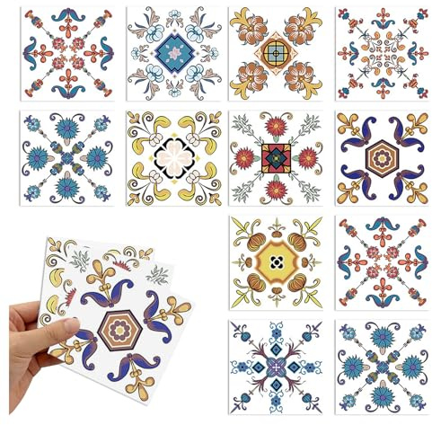 Azulejos Adhesivos Cocina, 48 Piezas Baldosas Adhesivas Pared 10x10cm, Pegatinas Azulejos Cocina Impermeable Pegatinas Baldosas para Decoración de Cocina, Baño y Dormitorio | Pegatinas autoadhesivas impermeables para azulejos de baño, a prueba de aceite, para decoración de cocina, baño, dormitorio