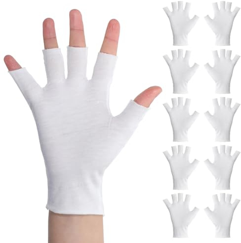 XLIUAX 5 Pairs White Cotton Gloves, Fingerless Cotton Gloves Thin Open Fingertips for Women Overnight Hydration Fits Most Dry Hands Moisturizing Fingerless Glove Sleeping Protection