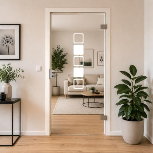 Glastür Folie, Aufkleber Tattoo Folie Glasdekor Fensterfolie Durchlaufschutz Qudrate Wohnzimmer, Bad, Küche oder für alle Glasflächen Sichtschutzfolie für Türen GDT101 ca. 100cm x 18cm