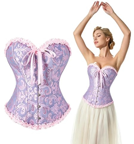 SilverChry Corsetto per Donne, Corsetto Stringivita, Bustino Donna Elegante, Bustier Donna Corpetto Top, Sexy Overbust Corsetti Bustino Vintage Gotico (IT, Testo, M, Regular, Regular, Viola rosato)