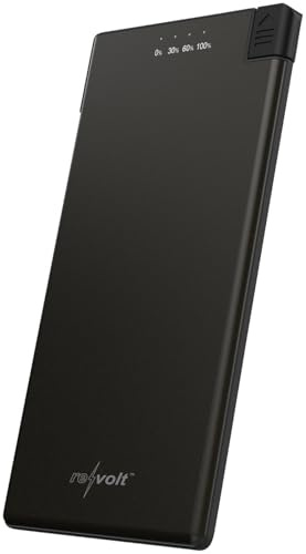 revolt Powerbank di emergenza ultracompatto PB-820, 5000 mAh, formato carta di credito, cavo USB-C integrato, nero
