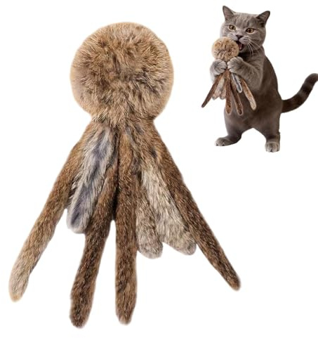 Générique Plüsch Katzenspielzeug 26 cm - Interaktives Kauspielzeug med Quietschton & Federn - Weiches Stofftier zur geistigen stimulering och gegen Langeweile - 100 g - 1 STK