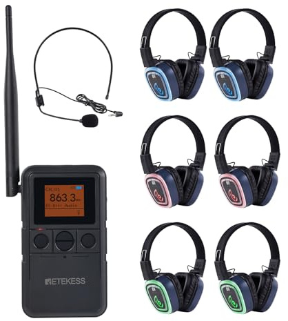 Retekess TA003P Silent Disco Headset, Bärbar vikbar design med Hi-Fi-ljud, 300 m räckvidd, 20 timmars batteri, 3 färger LED-kanaler, USB-C, perfekt för fester, yoga.