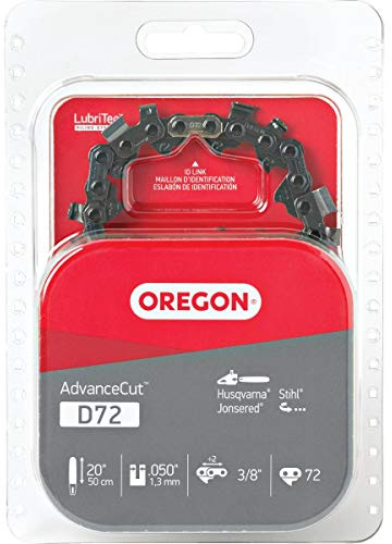 Oregon D72 AdvanceCut Chainsaw Chain for 20-Inch Bar, 72 Drive Links, Low-Kickback, Fits Stihl, Husqvarna, Dolmar, Jonsered and More, Gray