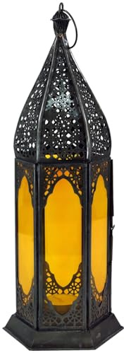 GURU SHOP Orientalische Metall/Glas Laterne in Marrokanischem Design, Windlicht, Gelb