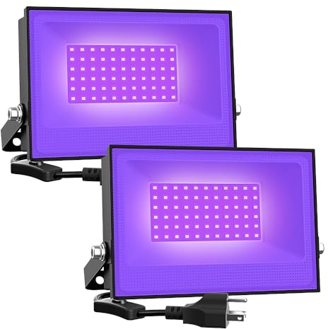 Onforu 2 Pack 38W LED Black Lights, Blacklight Flood Light with Plug, IP66 Waterproof, for Halloween Party, Glow in The Dark, Stage Lighting, Aquarium, Body Paint, Fluorescent Poster, Neon Glow,Black