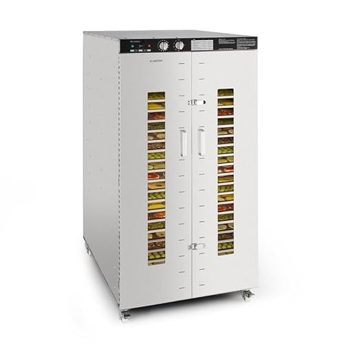 Klarstein Master Jerky - Dörrautomat, Dehydrator stufenlos regelbare Temperatur von 40-90 °C, 15h-Timer, DigiSet Control, 24 Einschübe aus Edelstahl, Dörrgerät mit 5850W, silber