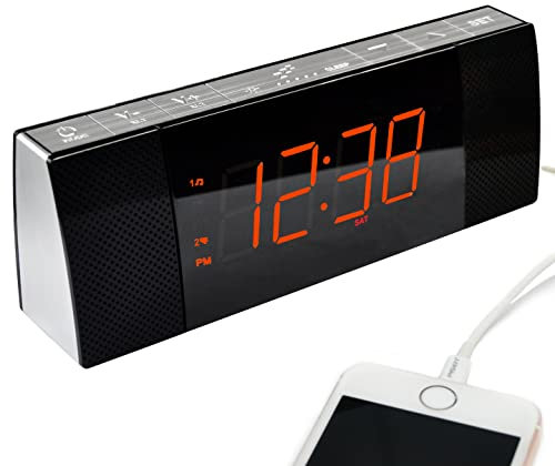 iTOMA Radiowecker mit Bluetooth, FM Radio, Dual Wecker mit Snooze, USB-Aufladung, Auto und manueller Dimmer, Uhr für Nachttisch CKS503