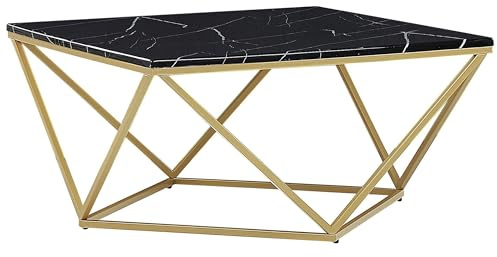 Beliani Moderner Couchtisch geometrisch schwarz Marmor Optik mit goldenen Beinen Malibu