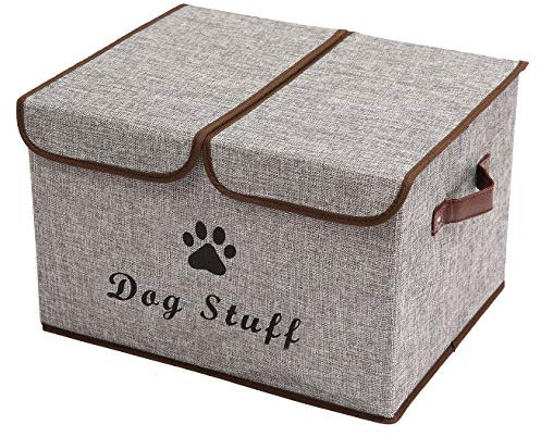 Pethiy-Grande boîtes de Rangement en tissu de lin pour Chien Jouets,Pliables cube de rangement avec Couvercle et poignée, Convient pour Accessoires/Jouets/vêtements pour Chien-43 x 31 x 26 cm-Gris