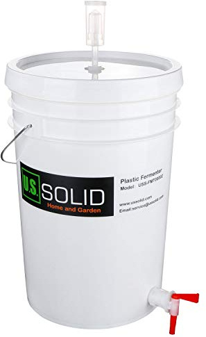 U.S. Solid Plastic Fermenter - 6.5 Gallon Food-Grade Fermenting Bucket Homebrewing Fermentor with Spigot and Airlock BPA Free