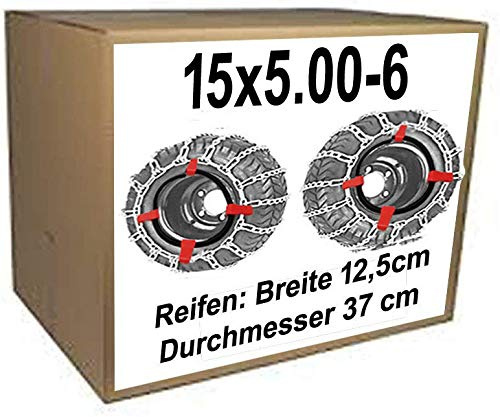 15x5.00-6 Schneeketten + Spanner für Rasentraktor Aufsitzmäher Kinderquad Reifen Durchmesser = 37 cm Breite 12,5 cm