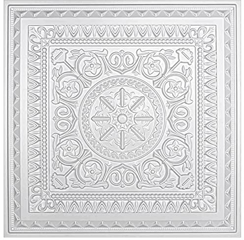 Art3d 12-Pack Drop Ceiling Tiles Glue up Plastic Acoustic White Ceiling Panels 605mm x 605mm - Fit in 600mm x 600mm Cover 48 Sq.ft