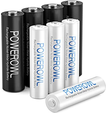 POWEROWL AA AAA Piles Rechargeables, Pré-Chargées Haute Capacité 2800mAh et 1000mAh 1,2V NiMH, Faible Autodécharge, Pack de 8