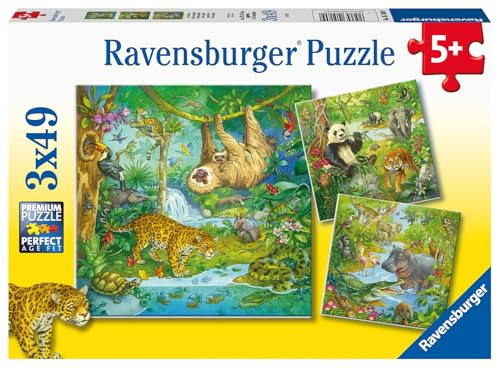 Ravensburger barnpussel - 05180 I djungeln - pussel för barn från 5 år och uppåt, med 3 x 49 bitar
