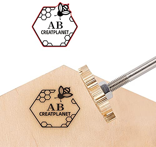 CREATPLANET Custom Wood Branding Iron 1.2 Leder Branding Iron Stamp Custom Logo Heat BBQ Stamp Mit Messingkopf & Holzgriff Zum Backen Holzbearbeitung Handgefertigtes Design-Bienen & Waben