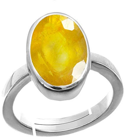 Jewelryonclick Natürlicher versilberter Verstellbarer Ring Gelber Saphir Stein Ring Oval Form Facettierter Schnitt in Größe 46.1 bis 55,1 für Männer & Frauen
