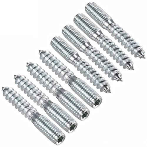 TERF M8 (8mm) X 50mm Wood to Metal Screw Dowels Hanger Double Headed Bolts Dowel For Woodworking Connector Joining Furniture Legs Professional Carpenters DIY and Craft Projects - Pack of 8, Silver