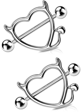 Melighting Barrette per capezzoli diavolo anelli per capezzoli 14G 316L in acciaio chirurgico piercing per capezzoli a forma di diavolo, piercing per capezzoli, piercing per capezzoli