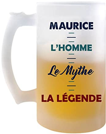 Planetee Chope de bière Maurice Mythe Légende - cadeau idée anniversaire Fête des Pères Humour - Verre givré 470 ml avec poignée Alcool Pinte