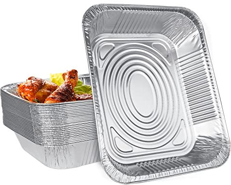 SENENQU 30PZ Vassoi Alluminio Grandi con Coperchio Per Griglia​​ 3500ML- Teglie Alluminio Barbecue Sa e Getta Per Barbecue Cucina Grigliare Ristorazione - 320x260x60MM