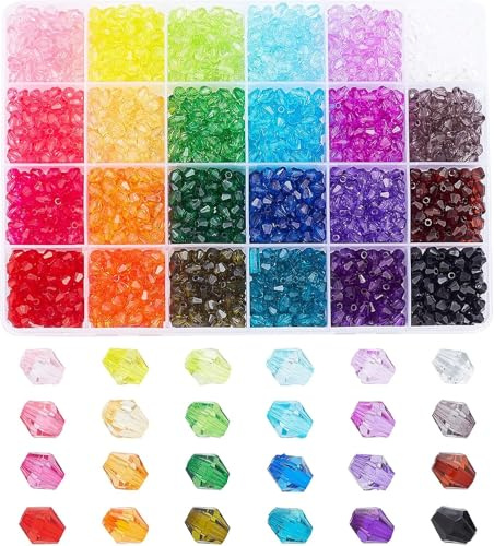 PH PandaHall 6 mm kristallfasetterade pärlor, 24 färger, dubbelkoniga pärlor, regnbåge, bicone pärlor, avståndspärlor för gör-det-själv pyssel, armband, halsband, örhänge, solfångare, 2160 stycken