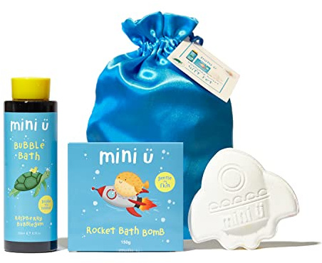 Mini U Raspberry Rocket Gift Set - Bubble Bath & Fizzing Bath Bomb - Shea Butter -Bathtime Fun Bath Toys - Vegan Cruelty Free - *Award Winning*