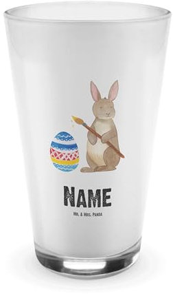 Mr. & Mrs. Panda Personalisiertes Glas Hase Eier Malen - Personalisierte Geschenke, Schnapsglas Mit Namen, Borosilikatglas Gravur, Kaninchen, Ostern, Cocktailglas, Frohe, Sektglas, Weinglas, Bierglas