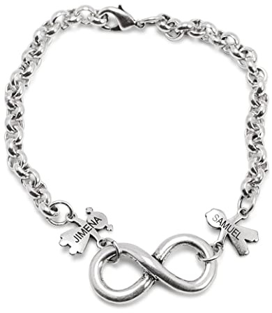 Pulsera eslabón fino INFINITO con NENES. Ideal para el DÍA DE LA MADRE. Regalo original, personalizado con los nombres de tus hijos
