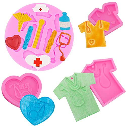YGCHEN Moldes de Silicona Enfermera Molde Fondant Medicina DIY Mold Silicona Enfermería Moldes de Fondant Molde para Tartas Chocolate Hornear Gelatina Azúcar Velas Jabón 4 Piezas