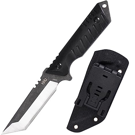 KHU Cuchillo Hoja Fija, Cuchillo Supervivencia Cuchillo Caza Cuchillo Bushcraft 440C Acero Mango de G10, Outdoor Caza Camping Accesorios - Funda Kydex