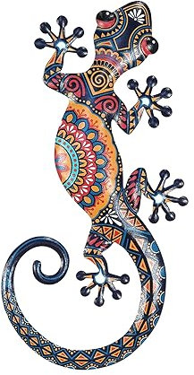 SIGNES GRIMALT Salamandre ou Gecko Mural en métal, Bleu, Rouge et Orange, Modèle Canberra, Hauteur 30 cm
