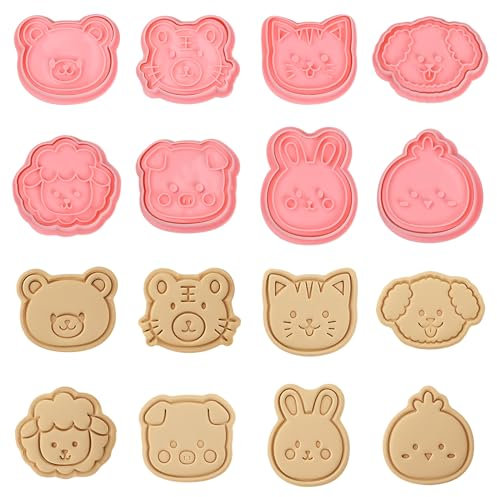 Volumoon 8 Piezas Cortadores de Galletas, Moldes para Galletas, Cortador Galletas Plástico, 3D Moldes Galletas Niños, Molde de Galletas de Dibujos Animados para Fondant Hacer Galletas Bricolaje (A)