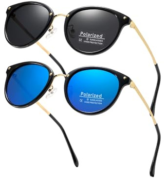 Cleoxyge 2 Stück Metallgestell Polarisierte Sonnenbrille Damen/Herren | UV400 Panto Elegantes Design leichter für Fahren Reisen Outdoor täglichen Gebrauch