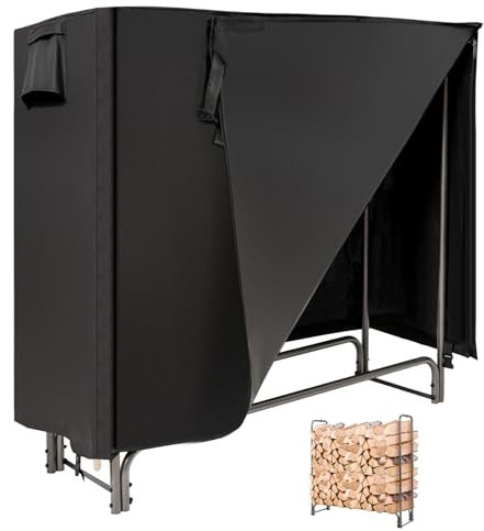 GOPLUS Porte-Bûches Extérieur 122,5CM/153CM/192CM/240CM, avec Housse en PVC 600D Imperméable, Range-bûches Bois Chauffage Hauteur 122,5CM Extérieur, Noir(122,5x35,5CM)