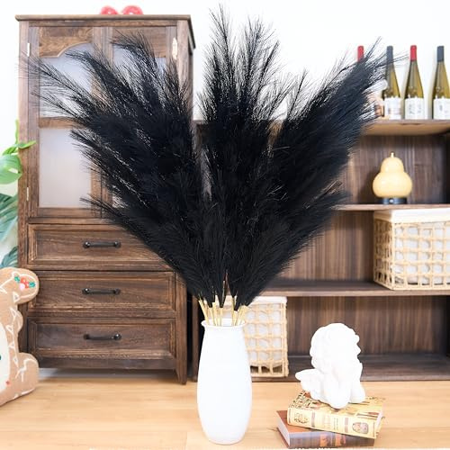 Décoration en herbe séchée Pampas Grass Grande, Pampas Grandes Florales 8 Pièces 110 cm/43, Fleurs de Plumes longues pour décoration de mariage Boho Salon (8 Pièces 110 cm/43, Noir)