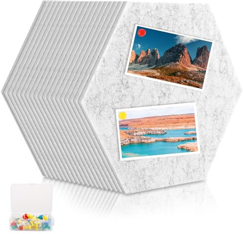 LDHHYH 18 Stück Sechseckige Filz-Memo-Tafeln, 20 x 17 cm Selbstklebende Pinnwände aus Kork mit 50 Pinnnadeln, Korkplatte Filzplatte Ideal für Fotos, Memos, Wanddekoration