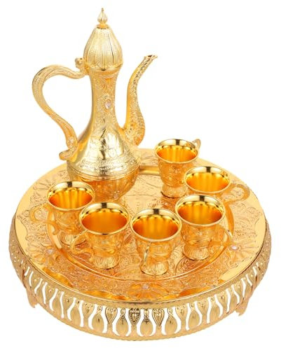 TOPBATHY Teiera Turca in Metallo Set Di Teiere Per Casa Delicate Tazze Da Vino Set Da Tè in Stile Vintage Contenitore Per Tè Kit Di Tazze Da Adatto Per Casa e Ufficio