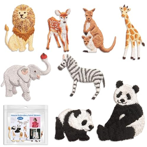 Kinder Bügelflicken Patches, 8 Stück Patches Aufnäher, Flicken Zum Aufbügeln Kinder, Tier Aufbügelflicken, Für T-Shirt,Jeans, Kleidung Taschen, Mützen, Reparieren Sie Das Loch, DIY-Zubehör