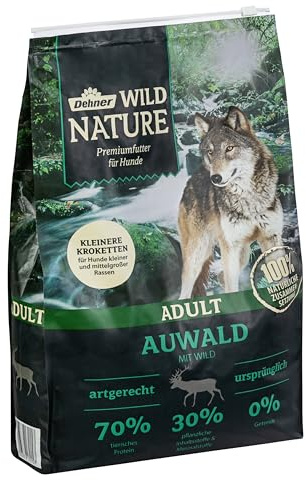 Dehner Wild Nature Hundefutter Auwald Adult, Trockenfutter, Wild, 4 kg | getreidefrei / zuckerfrei, kleine Kroketten, für ausgewachsene Hunde