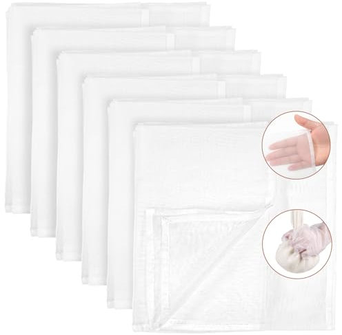 Vinuwu 6 Stück Passiertuch, 50x50cm Nylon Käsetuch, Feingewebt Dichtegrad 100 Mulltücher, Wiederverwendbar Mulltuch Abseihtuch, Käseherstellung für Backen, Käsetuch zum Saftbacken,